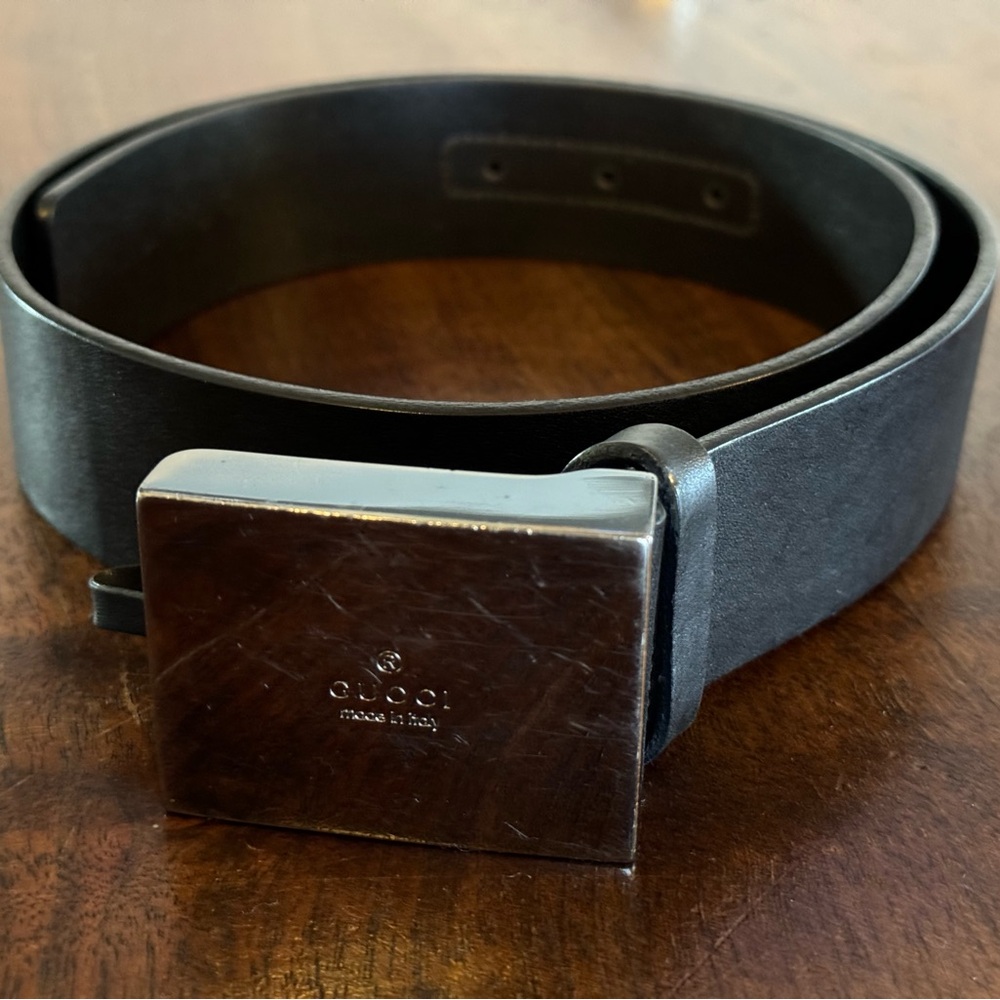 Gucci Leather Belt with Engraved Buckle